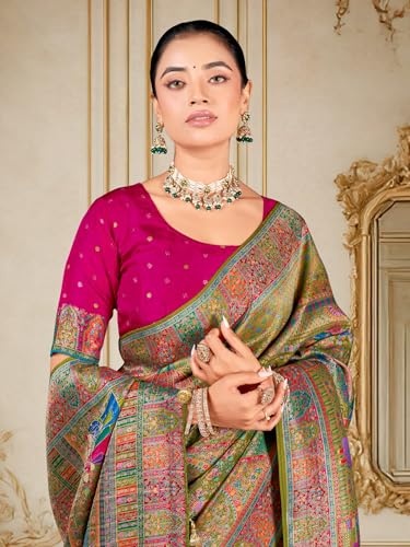 Image of Glory Sarees Women's Luxurious Dola Pure Silk Original Saree Position Print Work Madhubani Inspired Motifs Banarasi Kanjivaram Style Saree With Blouse Piece (Elegant101 Parent)