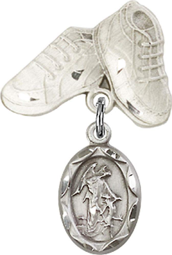 Jewels Obsession Baby Badge with Guardian Angel Charm and Baby Boots Pin | Sterling Silver Baby Badge with Guardian Angel Charm and Baby Boots Pin - Made In USA