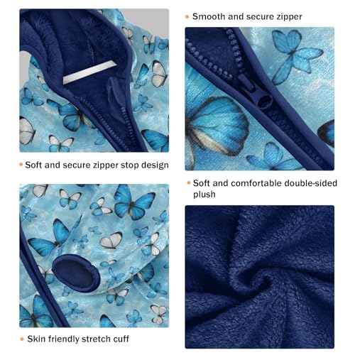 CHIFIGNO Blue White Butterflies Boys Winter Jacket, Kids Fleece Zip up Jacket Warm for Fall Winter Spring 3T3