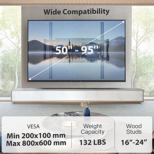Pipishell Full Motion Tv Mount For 50-95 Inch Tvs, Heavy Duty Tv Wall Mount Hold Up To 132 Lbs, Wall Mount Tv Bracket 29" Articulating Arms Swivel Extension Tilt Max Vesa 800X600 Fits 16-24" Wood Stud #TOP3