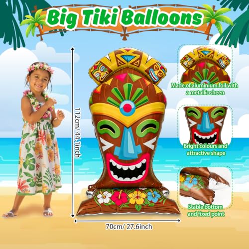 Image of PHOGARY 2pcs Tiki Foil Balloons, Tropical Luau Hawaiian Party Decorations