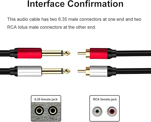 Miniatura 8 de 2 cables de 0.250 in a 2RCA, doble conector estéreo TS macho de 1/4 pulgadas a 2 RCA macho adaptador divisor de cable de audio estéreo