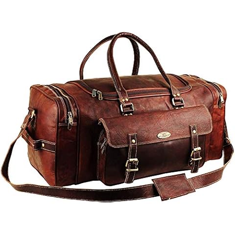 Men’s Gym Sports Overnight Weekender Bag Leather Travel Bags For Men Vintage Leather Duffle Bag Women Carry On Travel Holdall Bag 24 Inches (24 Inch) Cover
