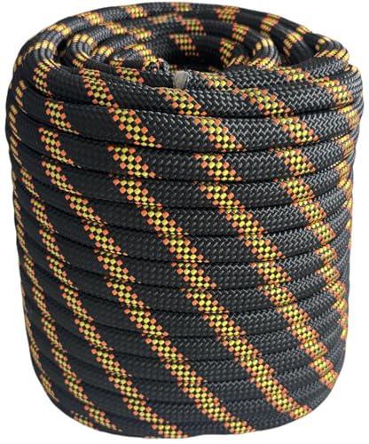 Arborist Rope Braided Polyester Climbing Rope 1/2Inch X 100Ft 48 Strands Black Bull Rope for Various Outdoor Applications,Construction,Tree,Pulling,Swing,Climbing