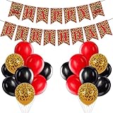 OWWOPATS Cheetah Cherry Birthday Decorations, Leopard Happy Birthday Banner with Red and Black Cheetah Print Balloons, Safari Animal Birthday Party Decor Sulpplies for Girls Women