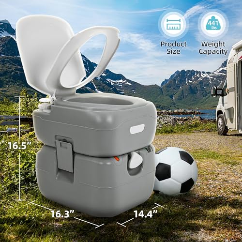 Image of YITAMOTOR Portable Toilet 5.8 Gallon, Camping Porta Potty, RV Toilet with Handle Pump, Level Indicator, for Motorhome Travel, Car, Boat, Indoors and Outdoors