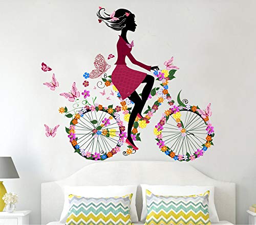 GLOBAL GRAPHICS Girl on Cycle Wall Sticker Graphics Girl on Cycle and Flower and Flower Wall Colorful Sticker (size101x91cm) (B08GDGPJ4Y) Amazon Price History, Amazon Price Tracker