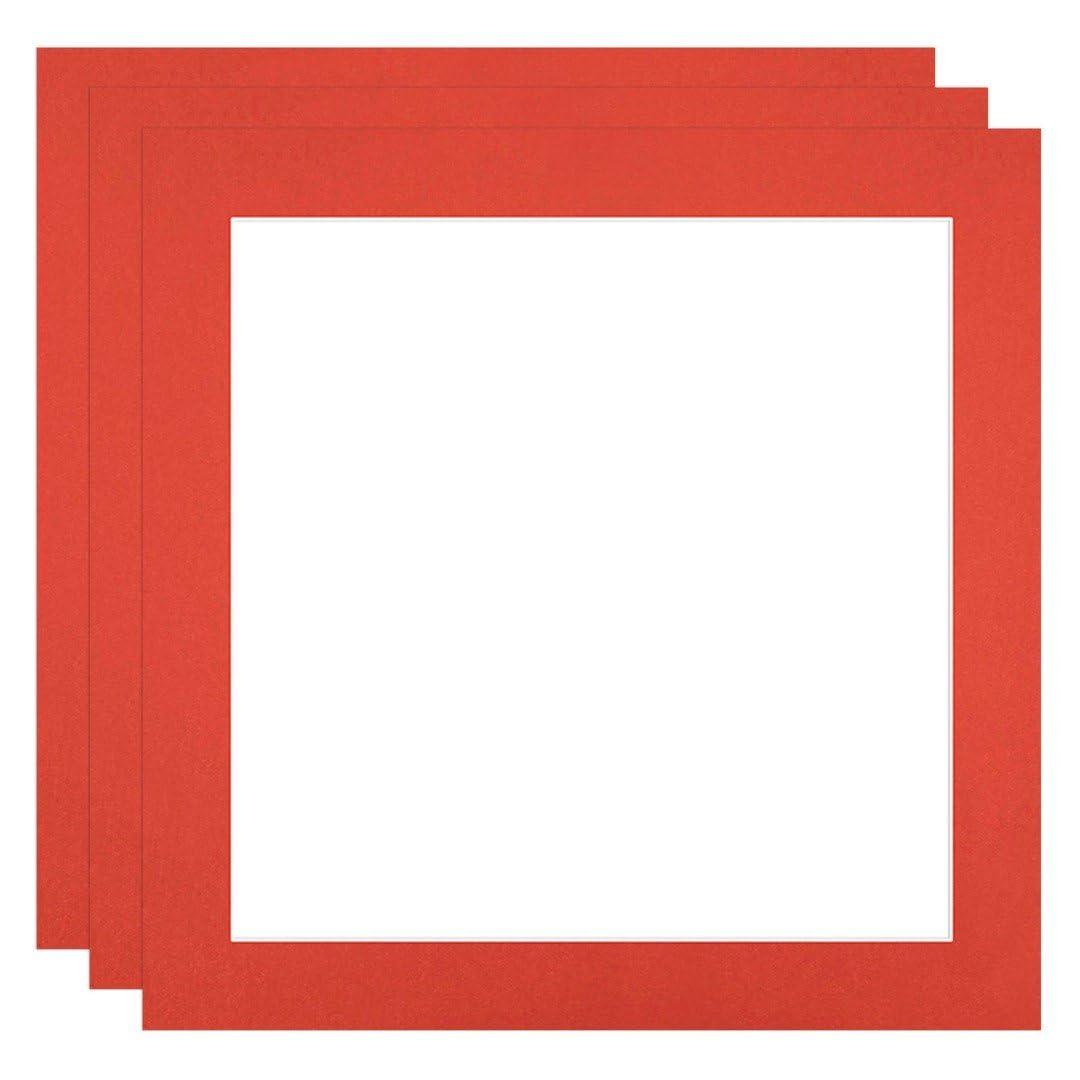 Procut Global 10x10" Poppy Red Picture Mounts to Fit 8x8" Aperture - Precision Cut Cardboard Photo Mount - Ideal for Frames, Prints, Artwork & Certificates - Sizes & Colours Available - 3 Pack โ image 1