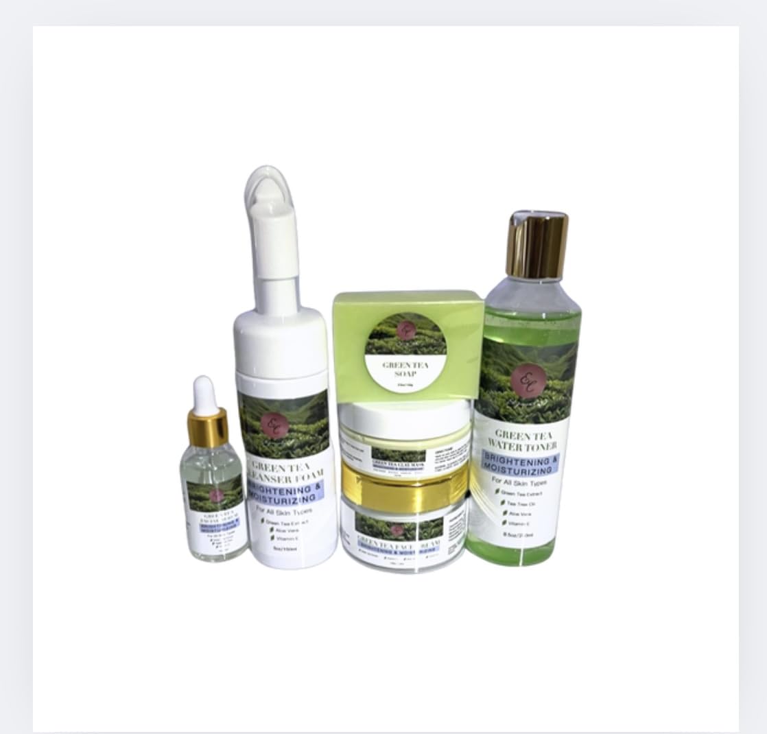 Zestaw do pielęgnacji twarzy i ciała z zieloną herbatą, 6 produktów organicznych 99% naturalnych, nawilżająca i oczyszczająca pełna rutyna