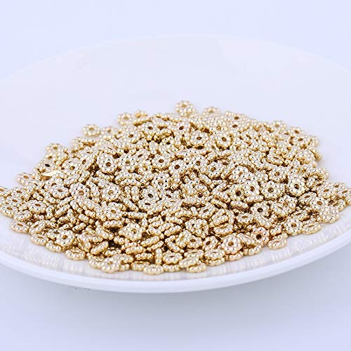 ZsailSpacer Beads 1000pcs Flower Shape Septal Bead Tibetan Alloy Daisy Acrylic Spacers for DIY Bracelet Necklace Jewelry Making Supplies (Gold)
