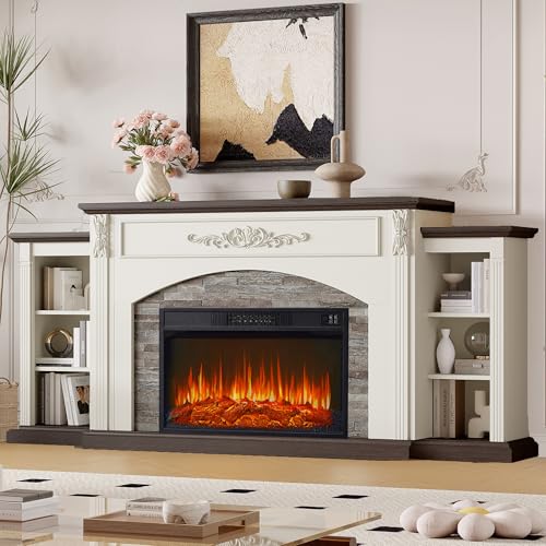78" Electric Fireplace with Mantel, Fireplace TV Stand for TVs