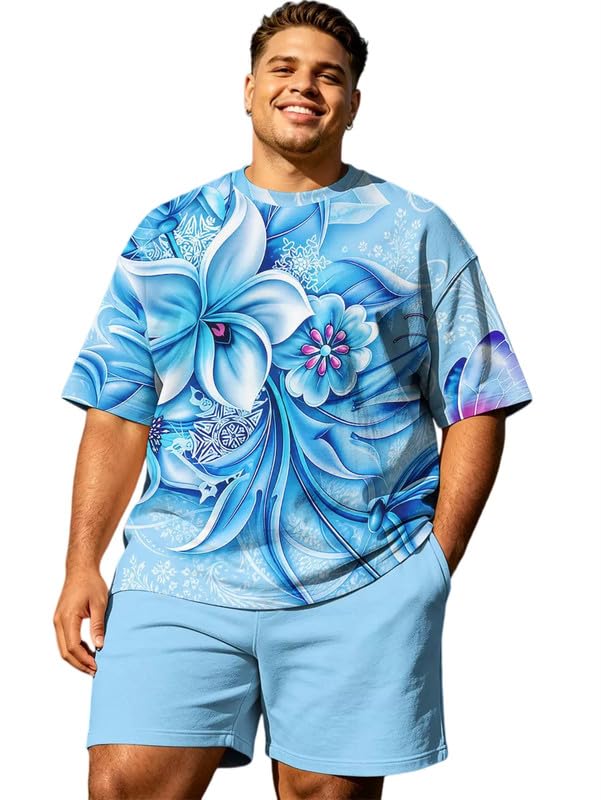 Conjunto de hombre hawaiano de 2 piezas camiseta manga corta y pantalones cortos de playa