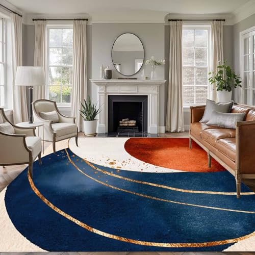 Tapete decorativo rectangular azul y naranja 5x7 ft miniatura 3