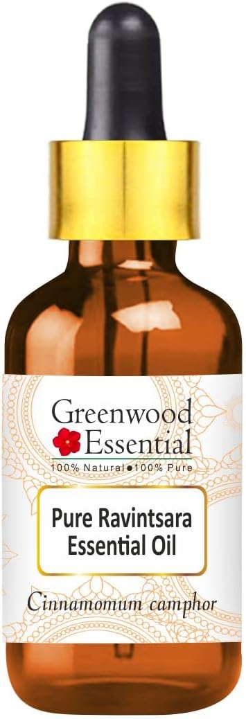 Greenwood Essential Pure Ravintsara Essential Oil (Cinnamomum camphora) Steam Distilled With Glass Dropper 10ml (0.33 oz)