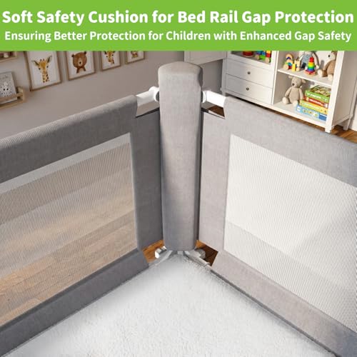 yulongtengfei 3-Piece Califormia King Size Bed Rail for Toddlers - Adjustable Baby Bed Rail Guard, Kids Safety for Califormia King Size Bed (82.7\"x82.7\"x70.8\"-Grey) - Thumbnail 3