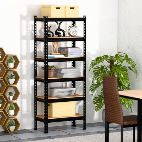 Image of 6 Tier Heavy Duty Storage Rack - Boltless Metal Shelving Unit with Adjustable Shelves, Powder Coated Steel Frame, MDF Board Shelves for Garage, Warehouse, Kitchen & Office Storage (6 SHELFF)