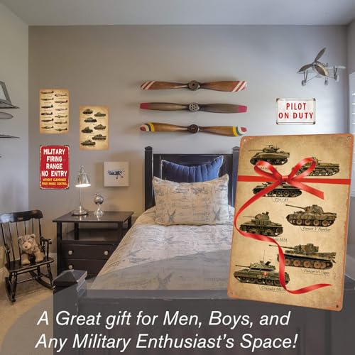 Image of Wallors Military Decor Vintage WW2 Tanks Metal Tin Signs 8x12 Inch | Army Gifts for Boys Men Military Enthusiast, WW2 Posters for War Room Camo Room Wall Decor, WWII Memorabilia