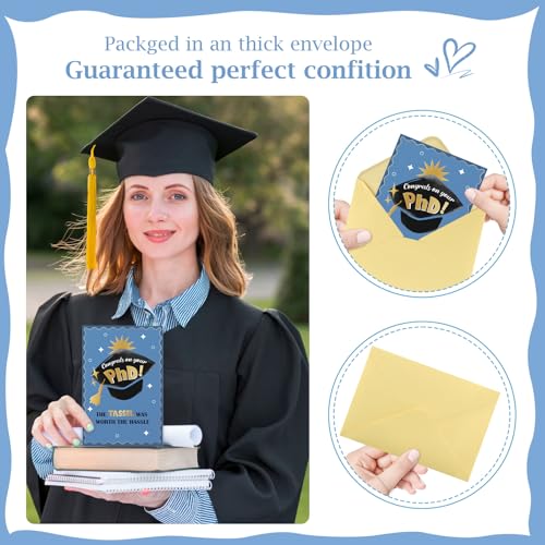 Image of FLYAB Phd Graduation Gift - 5.5 inchx8 inch Phd Graduation Card with Envelope Gold Foil Design The Tassel Was Worth The Hassle Congrats Grad Card for Her Him Men Women Daughter Son Granddaughter Grandson