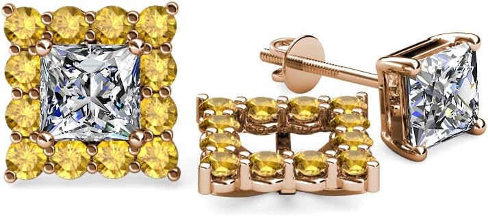 Citrine Halo Jackets for Princess Stud Earrings 0.72 ctw 14K Gold