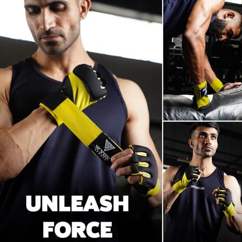 Image of WYOX Neoprene Gel Boxing Hand Wraps Inner Gloves for Men & Women - 80cm /31in Quick Wrist Strap, Padded Knuckle Protection, Fingerless MMA Muay Thai Kickboxing Wraps for Training & Martial Arts