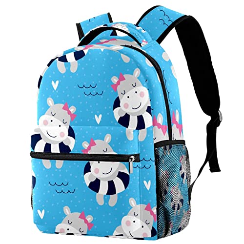 Sac à dos de voyage hippopotame bleu pour ranger la gourde et voyager sans stress