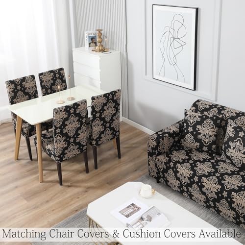 Image of HOKIPO 95% Polyester, 5% Spandex Elastic Stretchable Universal Sofa Cover 4 Seater (Ar-4096-D8, Black)