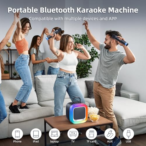 Kinglucky 2025 Upgrade Karaoke Machine with Bluetooth & 2 Wireless Mics for All Ages (Black)