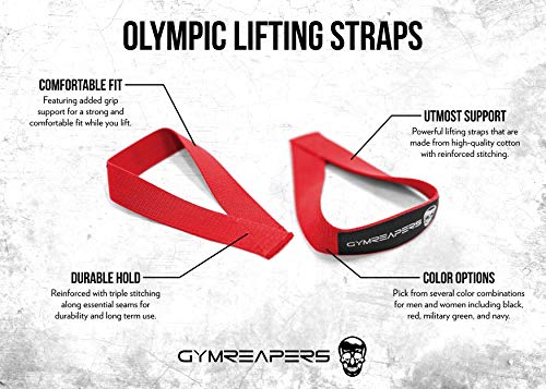 Image of Gymreapers Olympic Lifting Straps for Weightlifting, Snatch, Clean, Powerlifting, Strongman, Deadlifts - Durable Cotton with Reinforced Stitching (Pair) (Red)