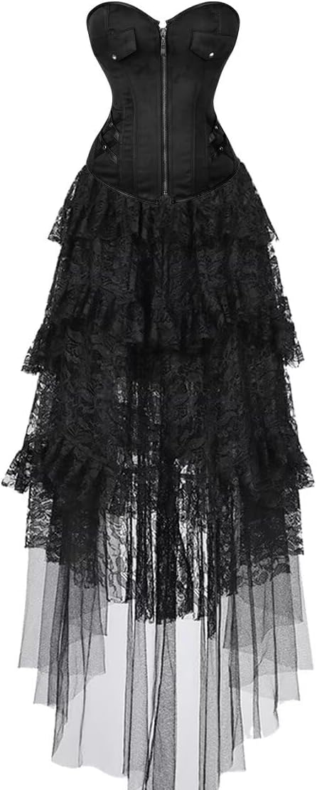 Jutrisujo Corsets for Women Dress Skirt Steampunk Basques Lingerie Costume Renaissance Pirate Gothic Burlesque