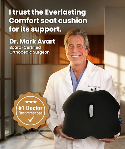 Image of Everlasting Comfort Doctor Recommended Memory Foam Seat Cushion for Office Chairs & Car - Ergonomic Office Desk Accessories - Cushions for Tailbone Pain Relief, Sciatica (Dark Gray, Large)