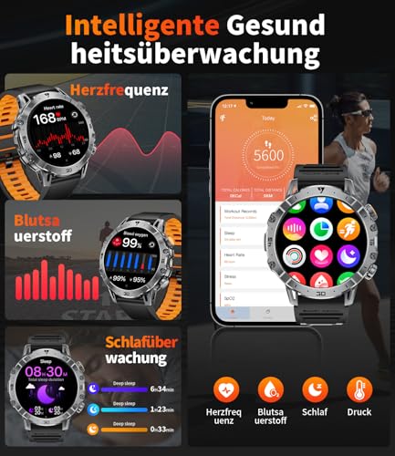 LIGE Smartwatch Herren 1000mAh Großer Akku, 1,7” Fitnessuhr mit LED Taschenlampe, Telefonfunktion, 110+ Sportmodi… – Ansicht 4