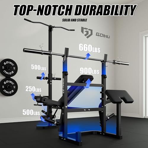 Goimu Z3 Olympic Weight Bench Set with Leg Extension and Leg Curl, 9 in 1 Workout Bench Set with Preacher Curl Pad and LAT Pulldown, Multi-Function Strength Training Bench Press Set for Home Gym
