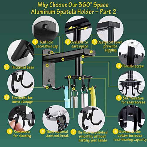 Kitchen Utensil Rack, Wall Mount Retractable Spatula Rack Spoon Holder, Multifunctional Rotatable Kitchen Utensil Holder Organizer, Space-Saving Utensil Hooks For Bathroom Corridor Balcony (10 Hooks) #TOP2