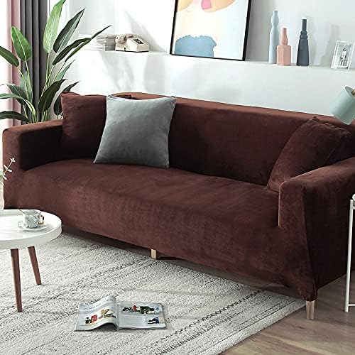 Hanming, Modern Velvet Plush High Stretch Sofa Slipcover Velour Furniture Protector Luxury Thick Velvet Sofa Cover Couch (Coffee, 4Seater 235300cm)