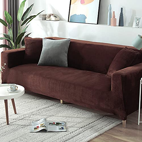 Hanming, Modern Velvet Plush High Stretch Sofa Slipcover Velour Furniture Protector Luxury Thick Velvet Sofa Cover Couch (Coffee, 4Seater 235300Cm) #TOP2