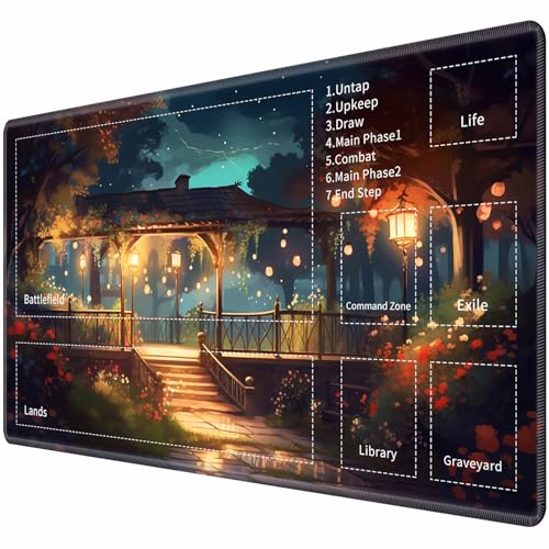 for MTG TCG Playmat,Game Play Mat for MTG TCG DTCG CCG RPG and Other Card Games/Mouse Pad 24 x 14 inches Trading Card Game Board Game with Zones and Non Slip Rubber Backing,Night Scene