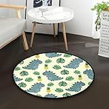 Alfombra redonda con diseño de dinosaurio, piña, tropical, hawaiano y hojas de palma, antideslizante, lavable, para cocina, 3 pies de diámetro, alfombra de área lavable para entrada, 3 x 3 pies