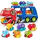 JOYIN 13-in-1 Dinosaur Set: Dinosaur Car Carrier Truck with 6 Figures and 12 Pull-Back Cars - For Kids 3-5