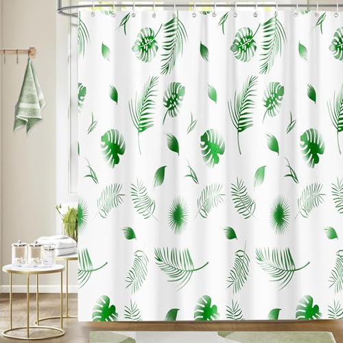 zhaoyeqing Shower Curtain Mould Proof Mildew Resistant - Bathroom Curtain with 12 Hooks - Waterproof Fabric Bathtub Curtain Washable Quick Dry - 180 x 180 cm - Green Leaves