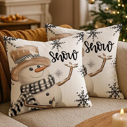 Luzzxfa 2er Set Schneemann Winter Weihnachten Kissenbezug 40x40 cm...