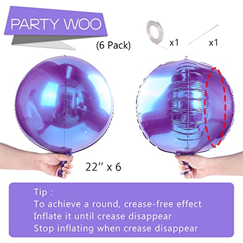 Image of PartyWoo Metallic Purple Foil Balloons 6pcs Large Round Giant 4D Balloons