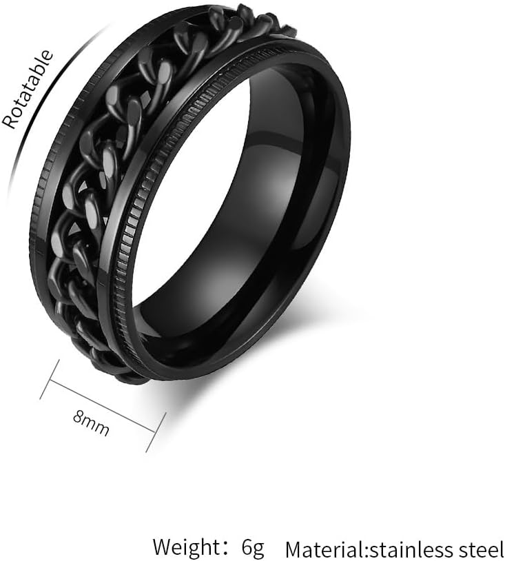 Men's Fidget Anxiety Spinner Rings Silver/Black/Blue Black Titanium Stainless Steel Beer Bottle Opener Chain Engagement Ring for Men size 8-12
