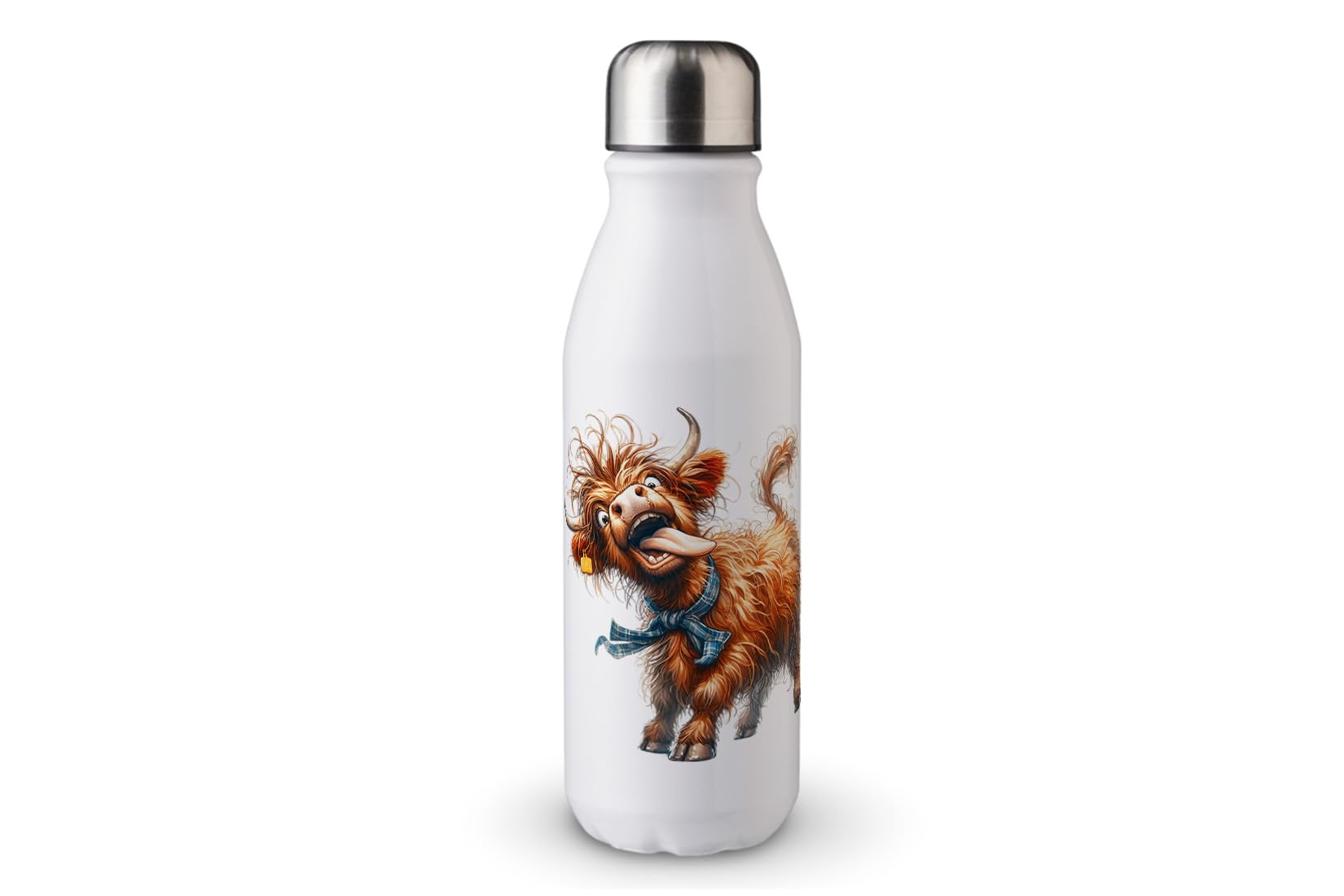 MAXIKIWI - Single Wall Water Drinking Bottle with Screw Cap, Non Insulated Lightweight Aluminium, BPA Free, Leak-Proof - Highland Cow Theme 2-500ml