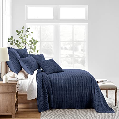 Image of Levtex Home Mills Waffle Full Bedspread Set (100x104in) with 2 Pillow Shams (26x20in) - Navy - 100% Cotton Full Size Bedspread Set - Lightweight, Soft, Pre-Washed