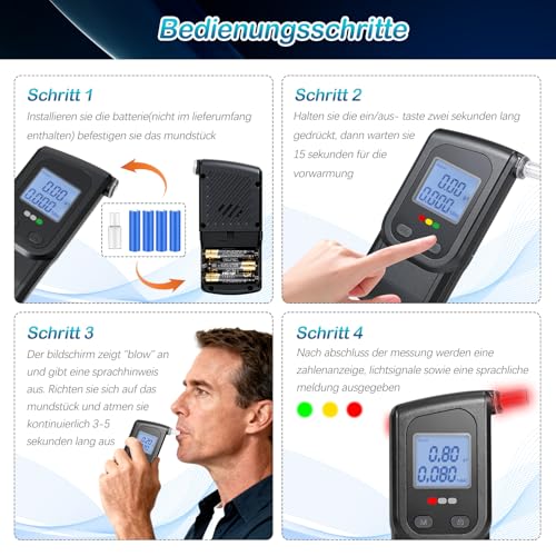 Fizzyo Ethylotest Professionnel, Ethylometre Electronique avec 20 Embouts, Portable Alcotest de Haute Précision avec Mémoire Affichage Numérique Alcootest Électronique pour Usage Personnel Domestique – vue 4