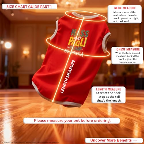 Image of JoyDaog Cozy Dog Winter Coat Red Color 26 Inch(3XL)- inchHASS Mat Pagli Pyaar Ho Jayega inch Printed Soft Trendy Apparel for XL Dogs | Indoor & Outdoor