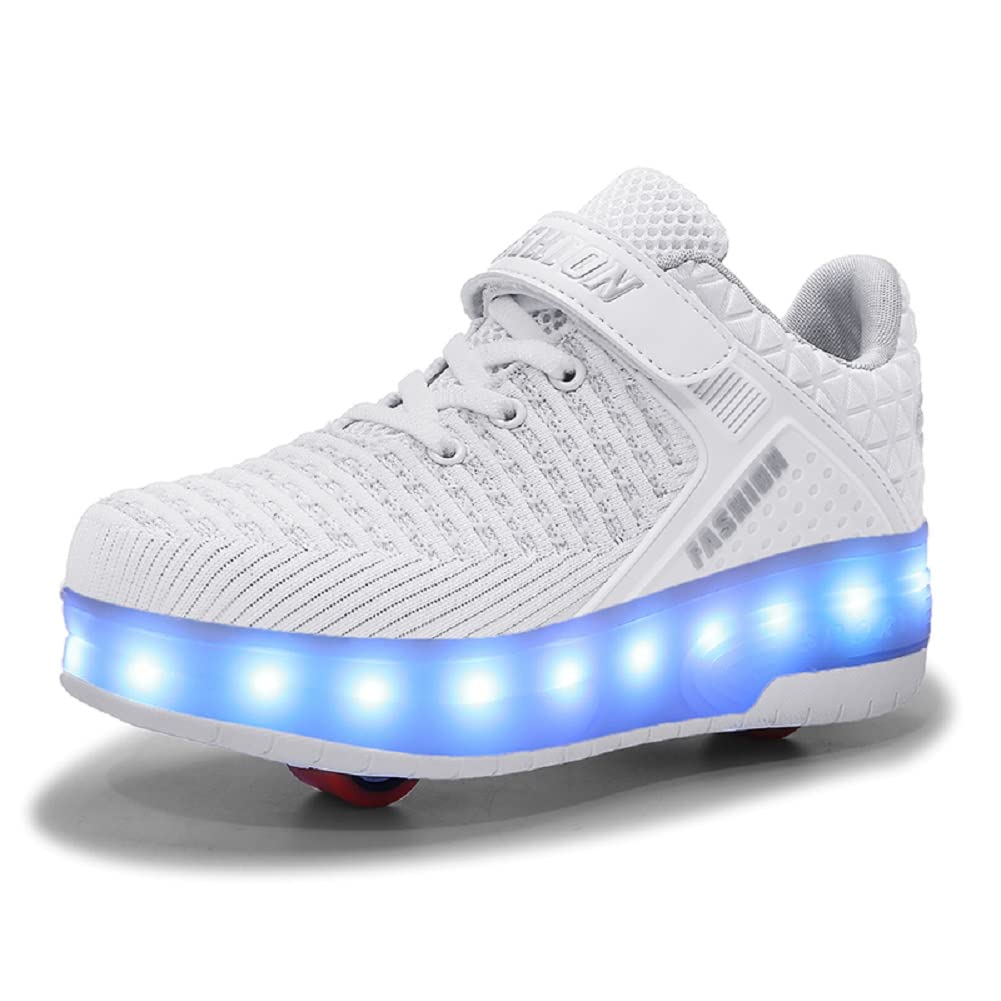 Ylllu Kids LED USB Charging Roller Skate Shoes with Single Wheel Shoes Light up Roller Shoes Rechargeable Roller Sneakers for Girls Boys Children(6 US Big Kid, White)