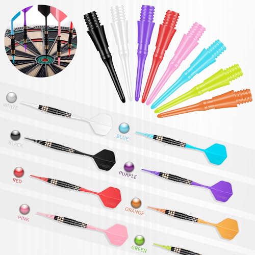 CyeeLife 2BA Thread Plastic Tip Dart Points, 8 Mixed Colors Plastic Replacement Dart Tips, Dart Accessories for Soft Tip Darts