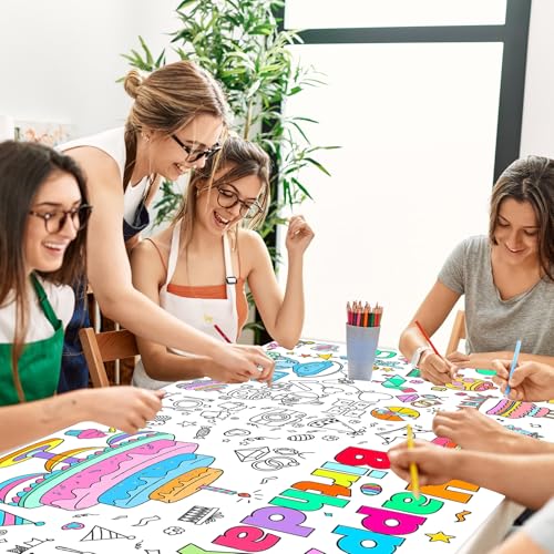Leezead Happy Birthday Coloring Poster, 72 X 30 Inch Giant Birthday Painting Tablecloth for Classroom Art Activities Party Supplies - image 2