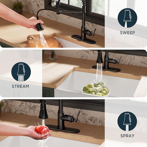 Image of FORIOUS Rustic Kitchen Faucet with Pull Down Sprayer Oil Rubbed Bronze, 3 Modes Stainless Steel High Arc Vintage Spring Sink Faucet 1 or 3 Holes for Pot Filler, Farmhouse Camper Wet Bar